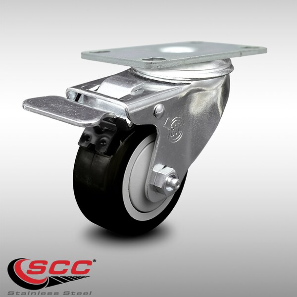 3.5 Inch SS Black Polyurethane Top Plate Caster with Total Lock Brake SCC